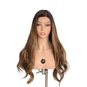 WIG24 CORAL - 8x5" Swiss Lace Human Hair 22-23", Dark Brown Root and Highlights