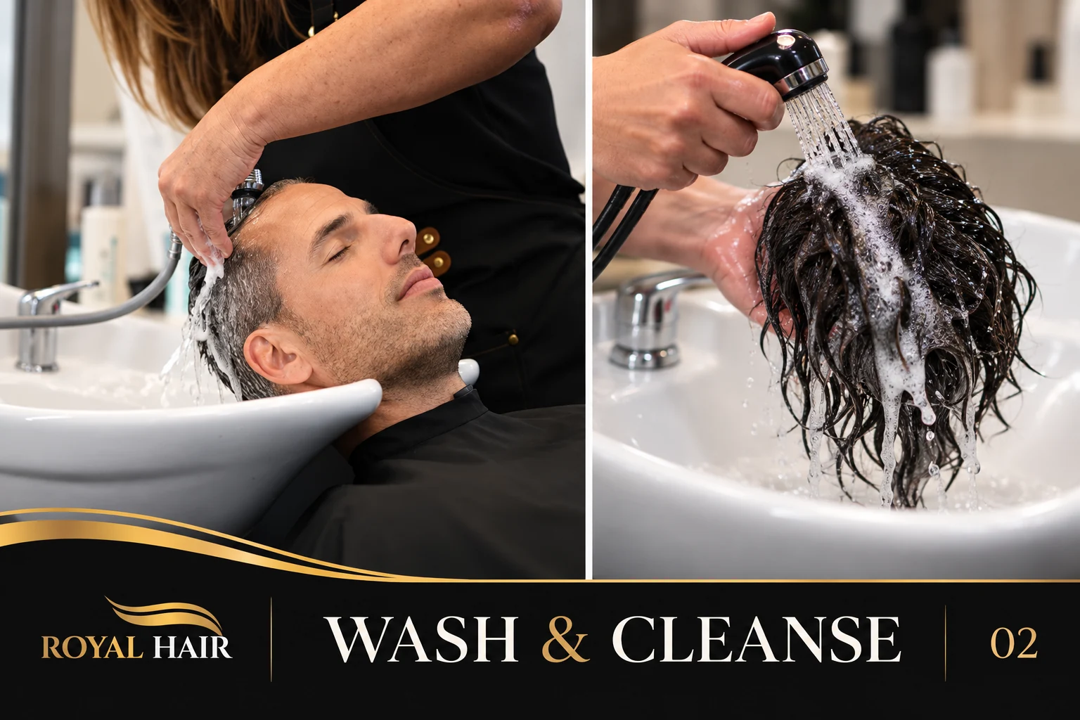Separate washing of the scalp and hair system