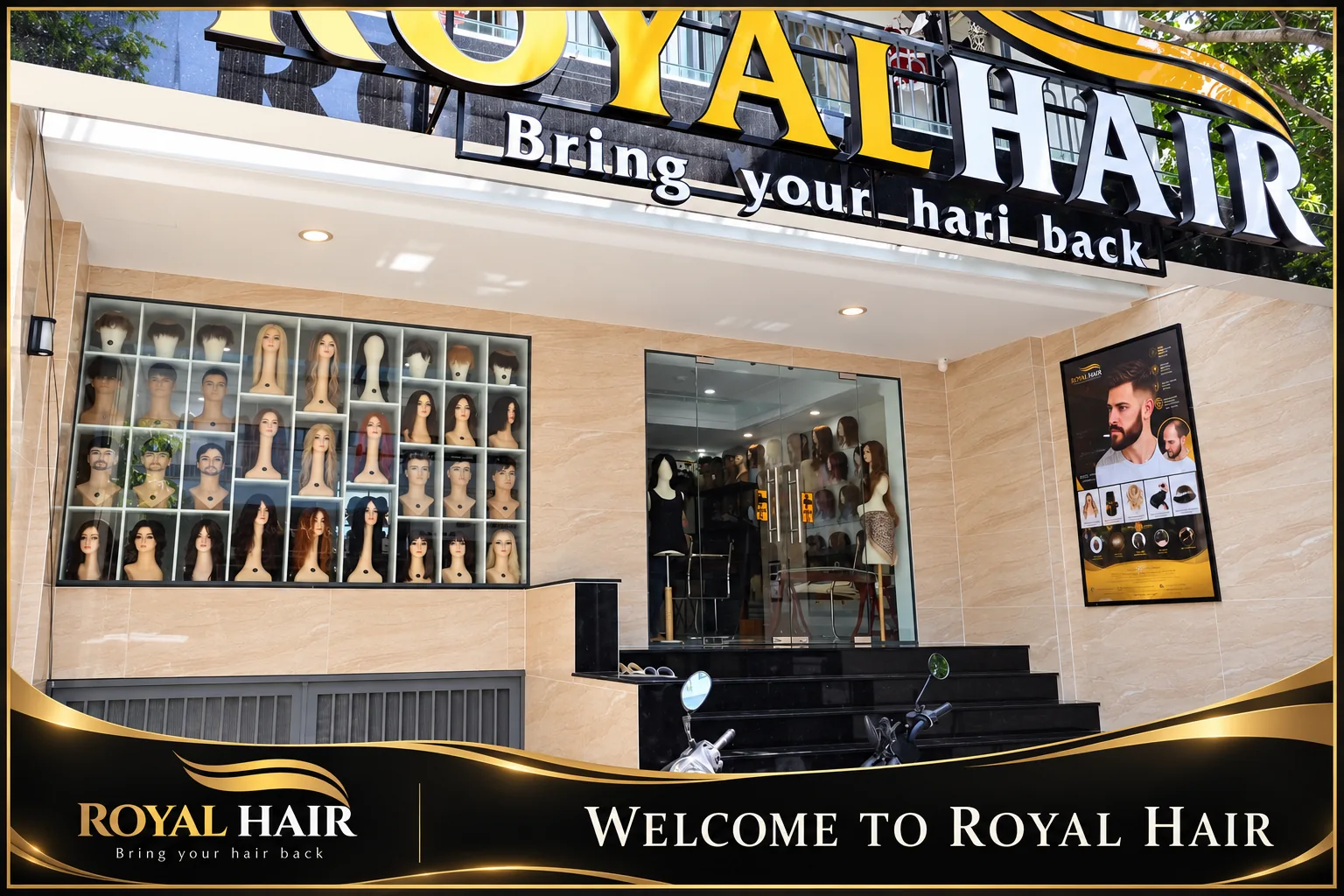 Royal Hair storefront and entrance in An Khanh